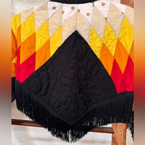 Handmade quilt coat, cropped with fringe. - Picture 3 of 6